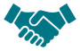 A blue handshake icon on a white background.