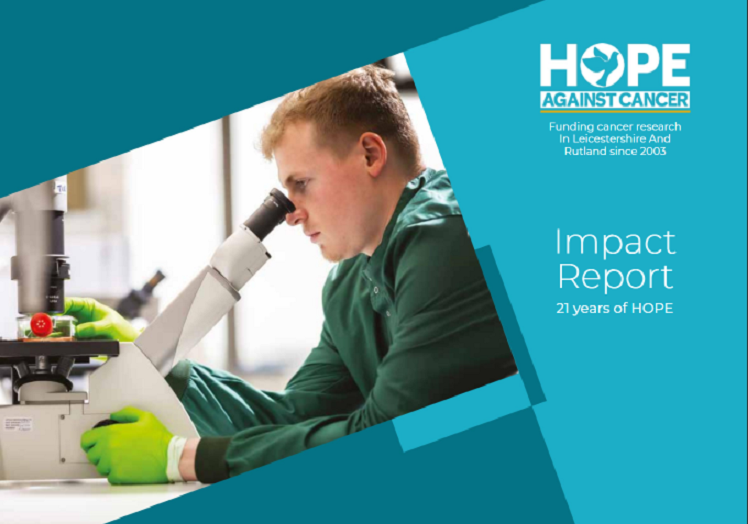 An impact report for Hope Against Cancer shows a man working in a lab