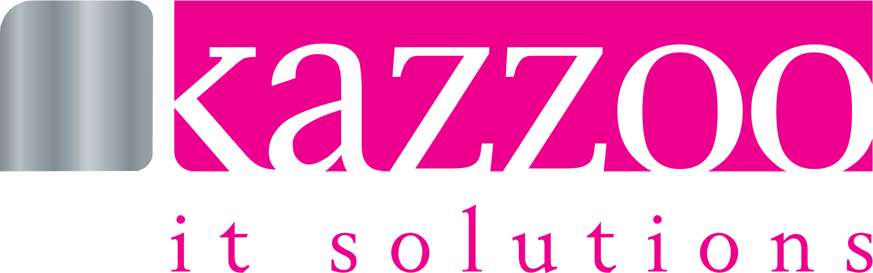 A pink and white logo for kazzzoo it solutions