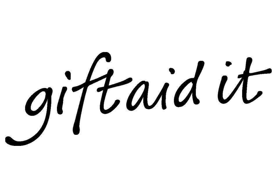 The word giftaid is written in black ink on a white background.