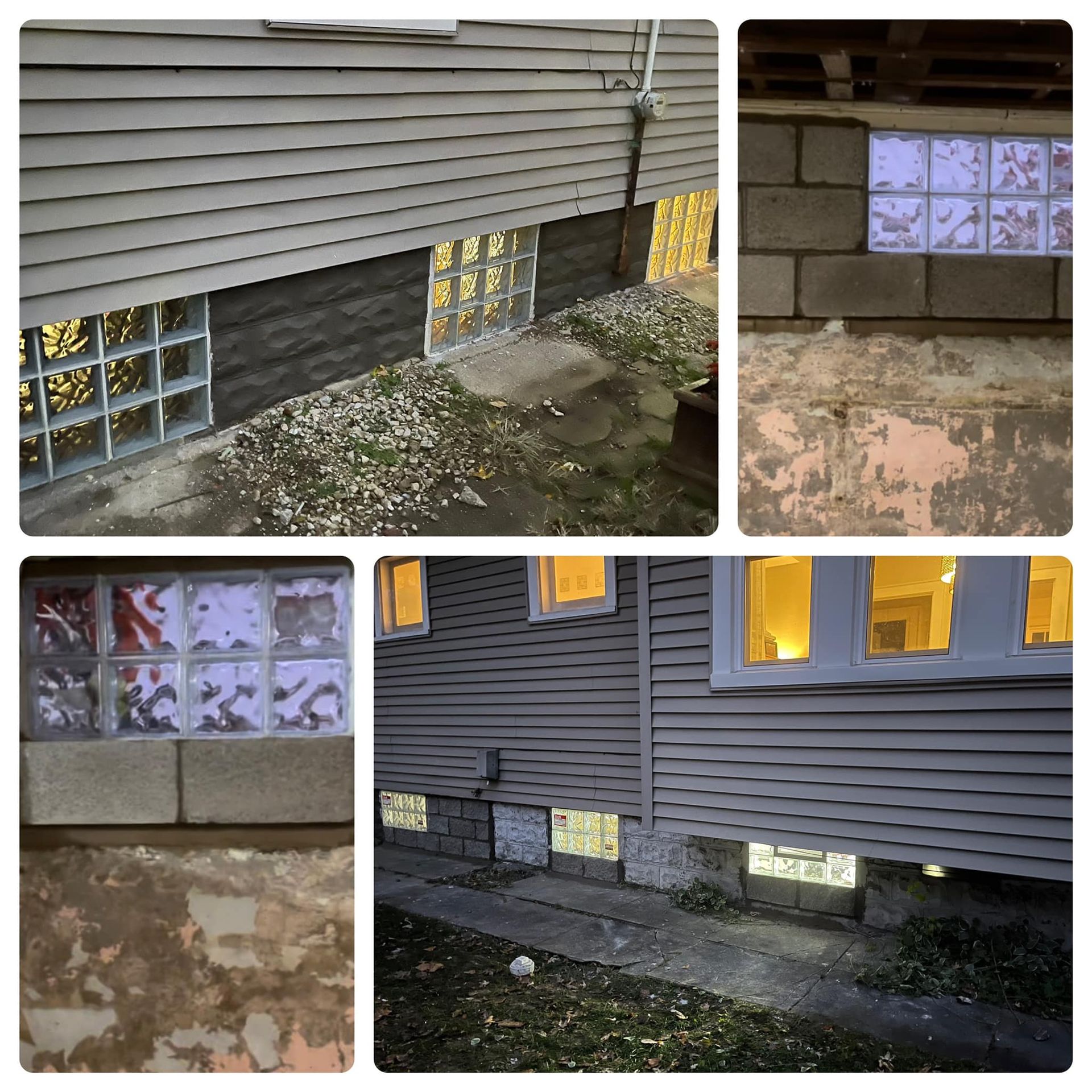 A collage of pictures of a house before and after being painted.