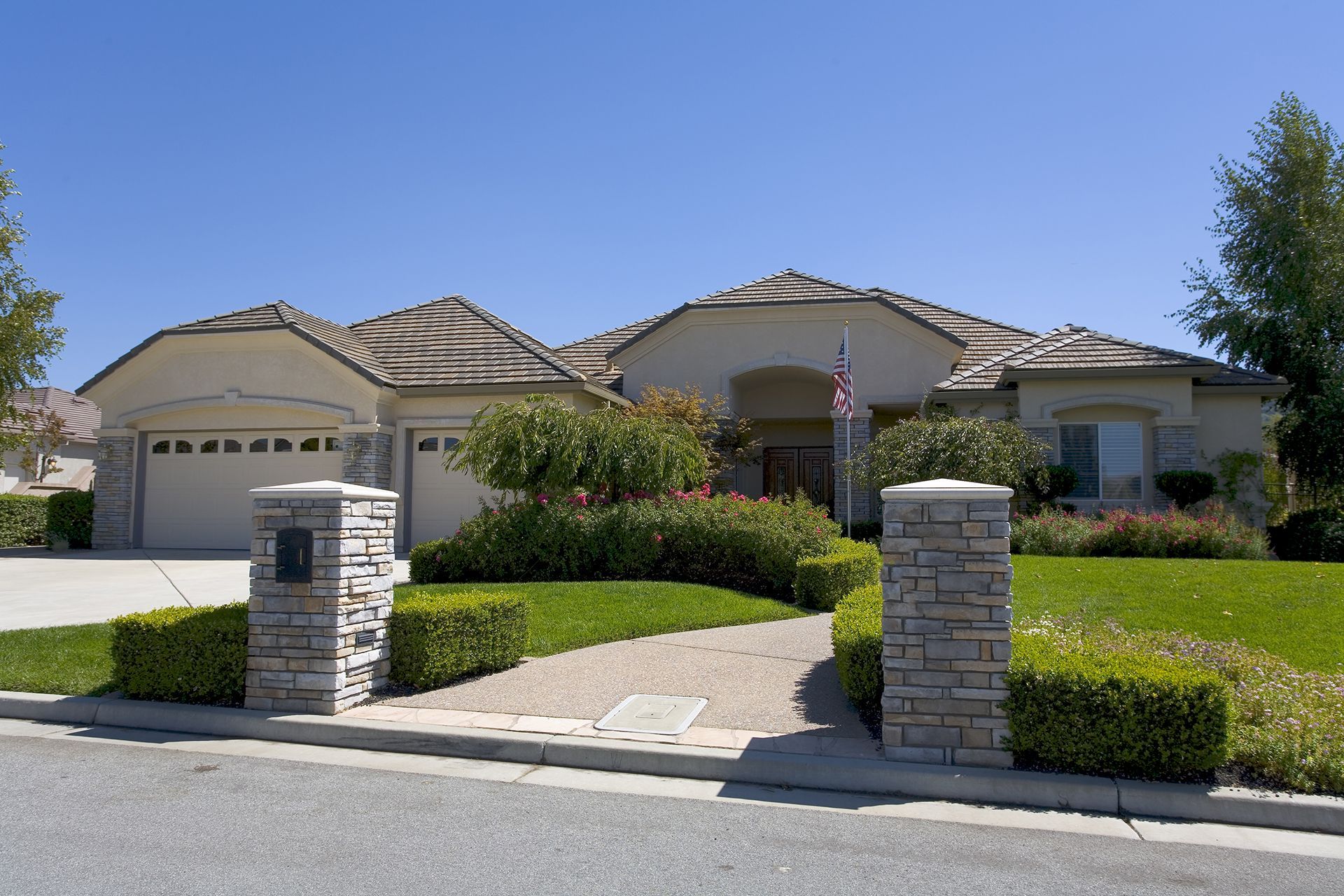 Residential House With Brick Post and Mailbox