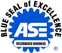 A blue seal of excellence logo for a recognized business.