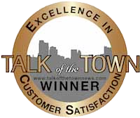 A logo for talk of the town customer satisfaction winner.