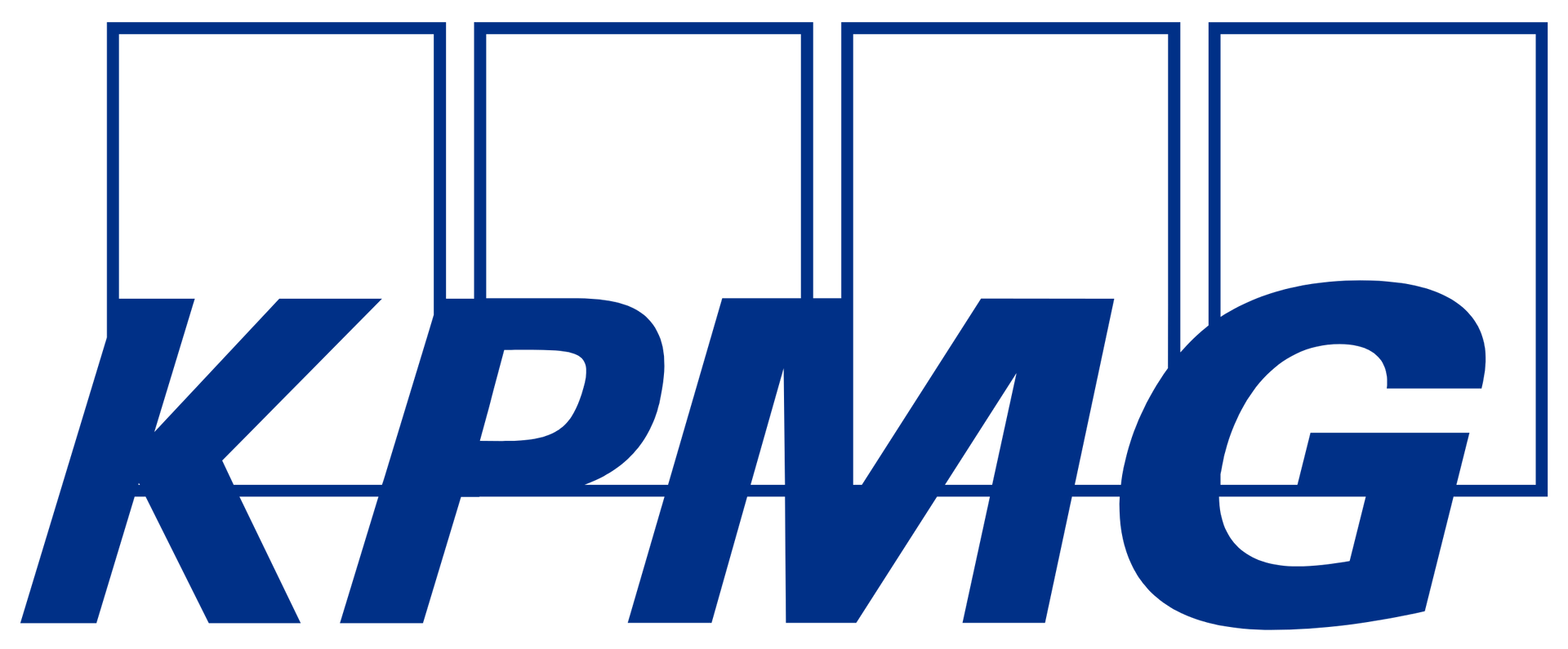 The kpmg logo is blue and white on a white background.