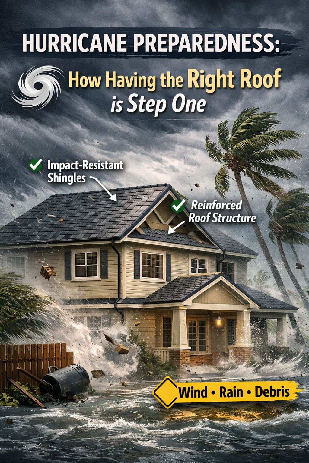 Hurricane preparedness blog image showing why the right roof is step one for Mobile AL homeowners