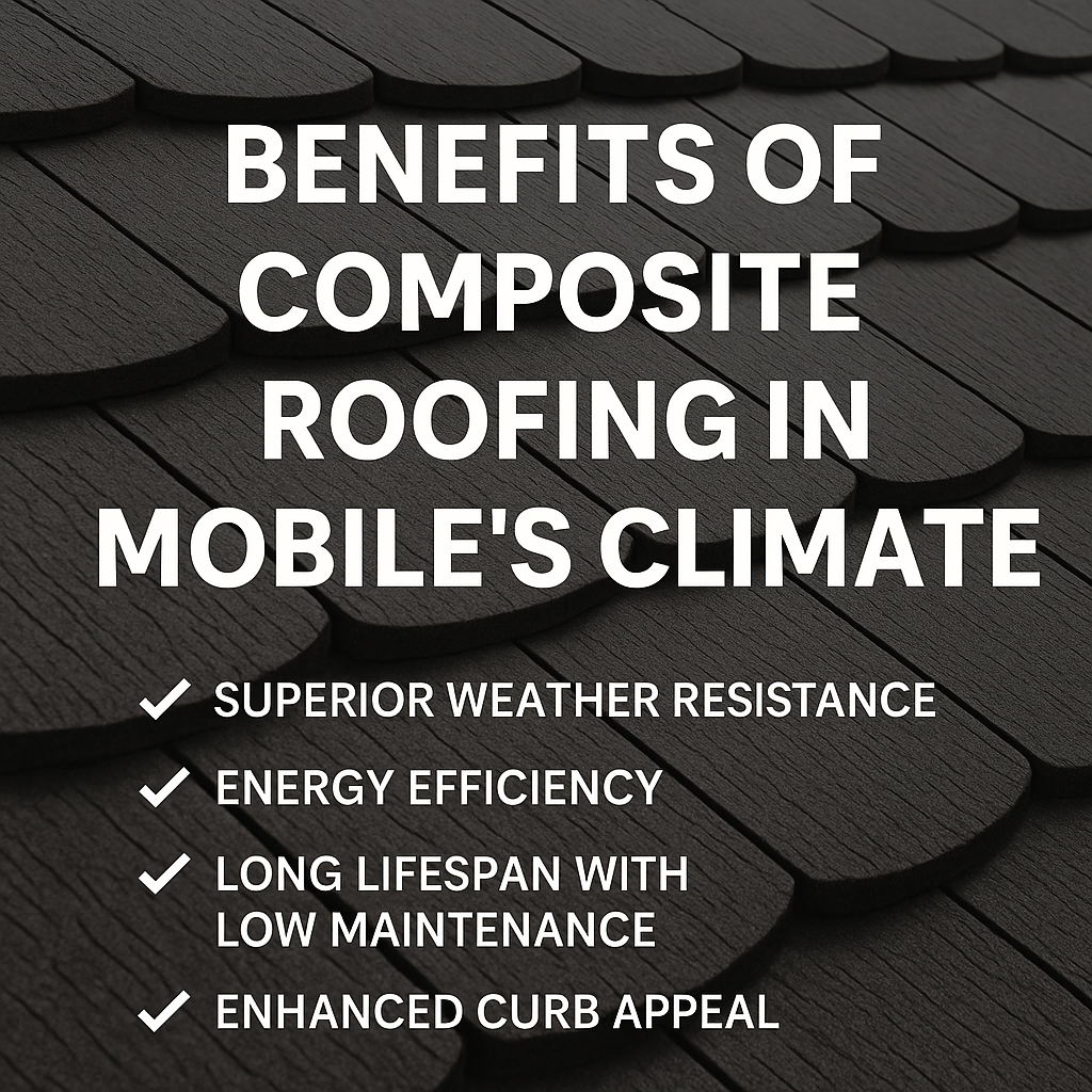 A poster explaining the benefits of composite roofing in mobile 's climate