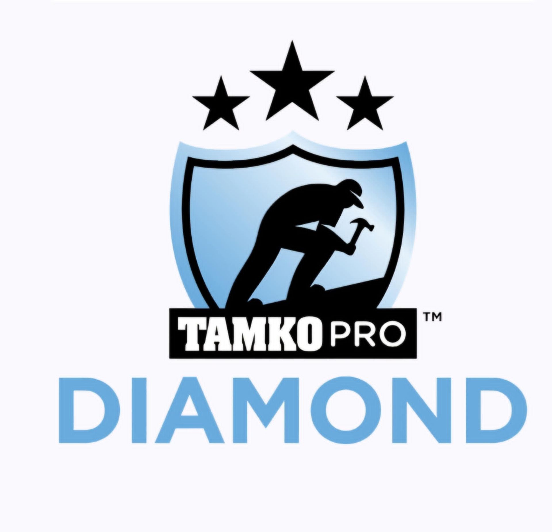 A logo for tamko pro diamond with a man holding a hammer