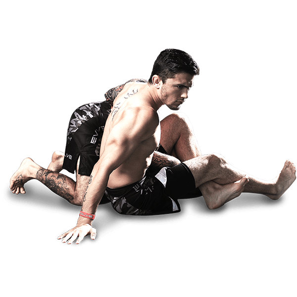Two men engaged in mixed martial arts grappling