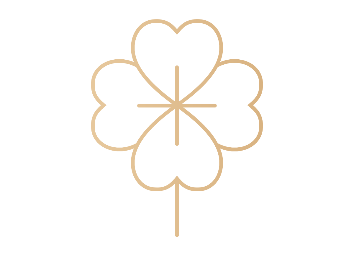 A line drawing of a four leaf clover with a star in the middle.
