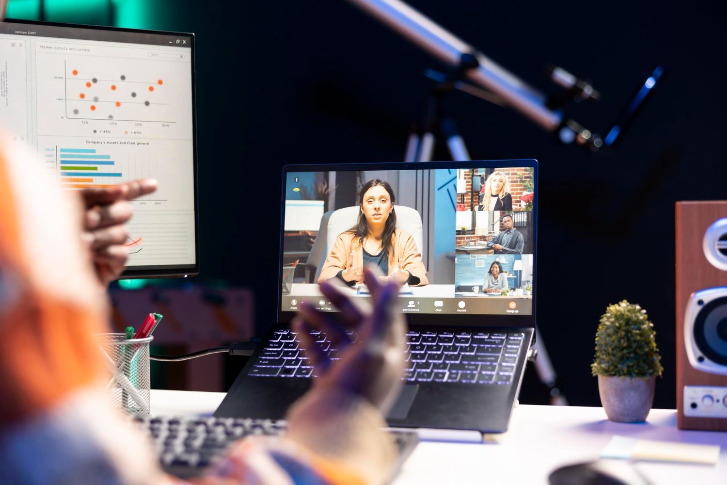 Wooden cabinet with a lamp and decor in a sunlit room.