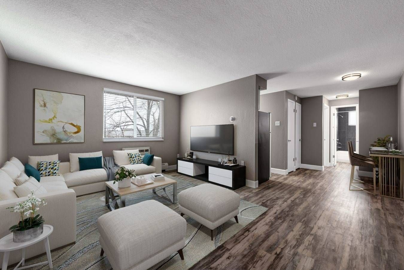 Spacious apartment living room at Southglenn Place.