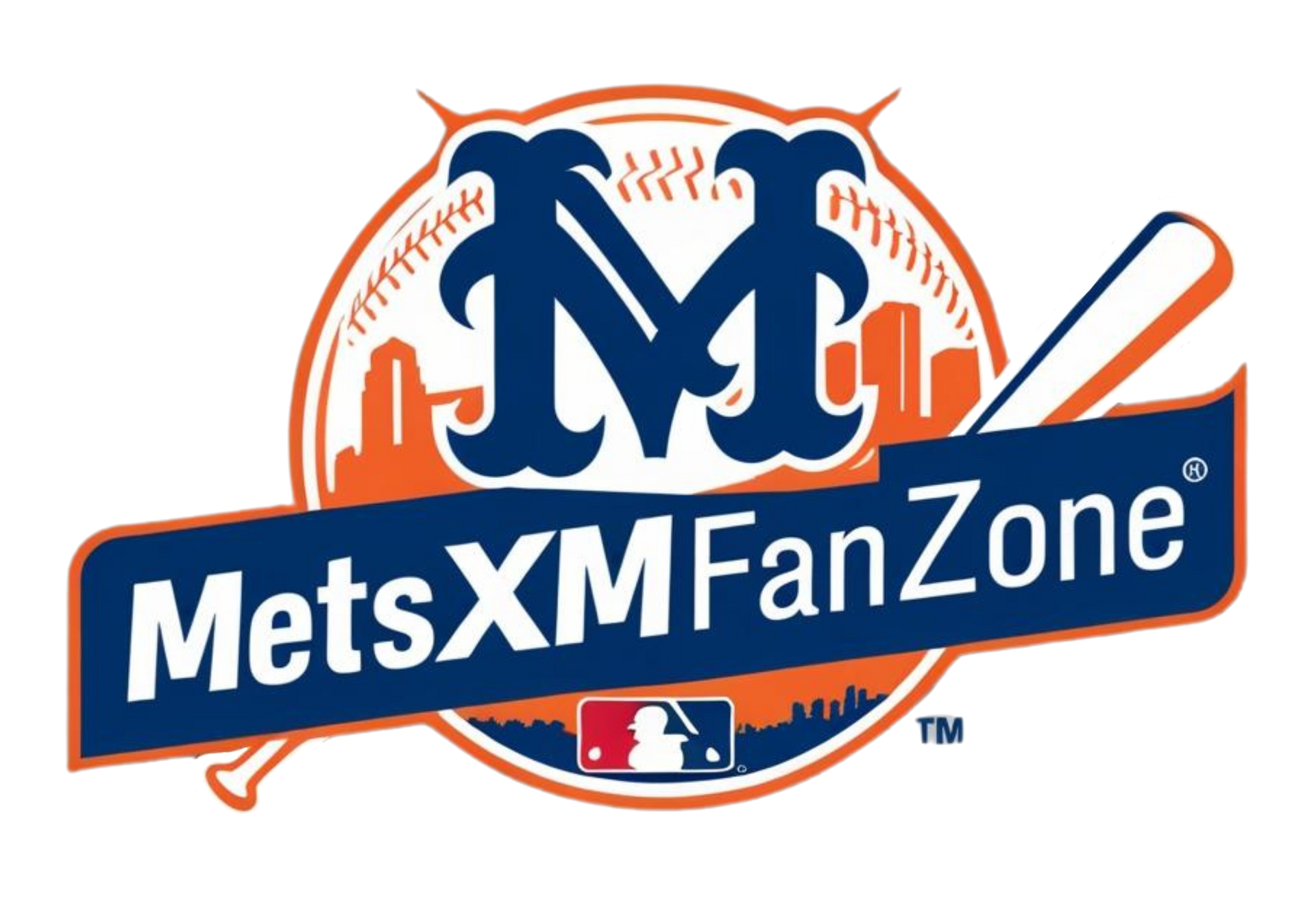 A mets fanzone logo with a baseball and a bat
