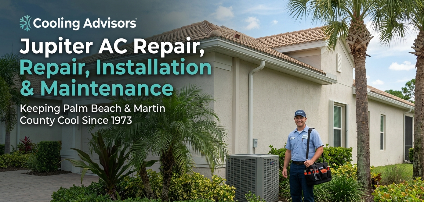 Professional HVAC services in Palm Beach County by Cooling Advisors, featuring air conditioning