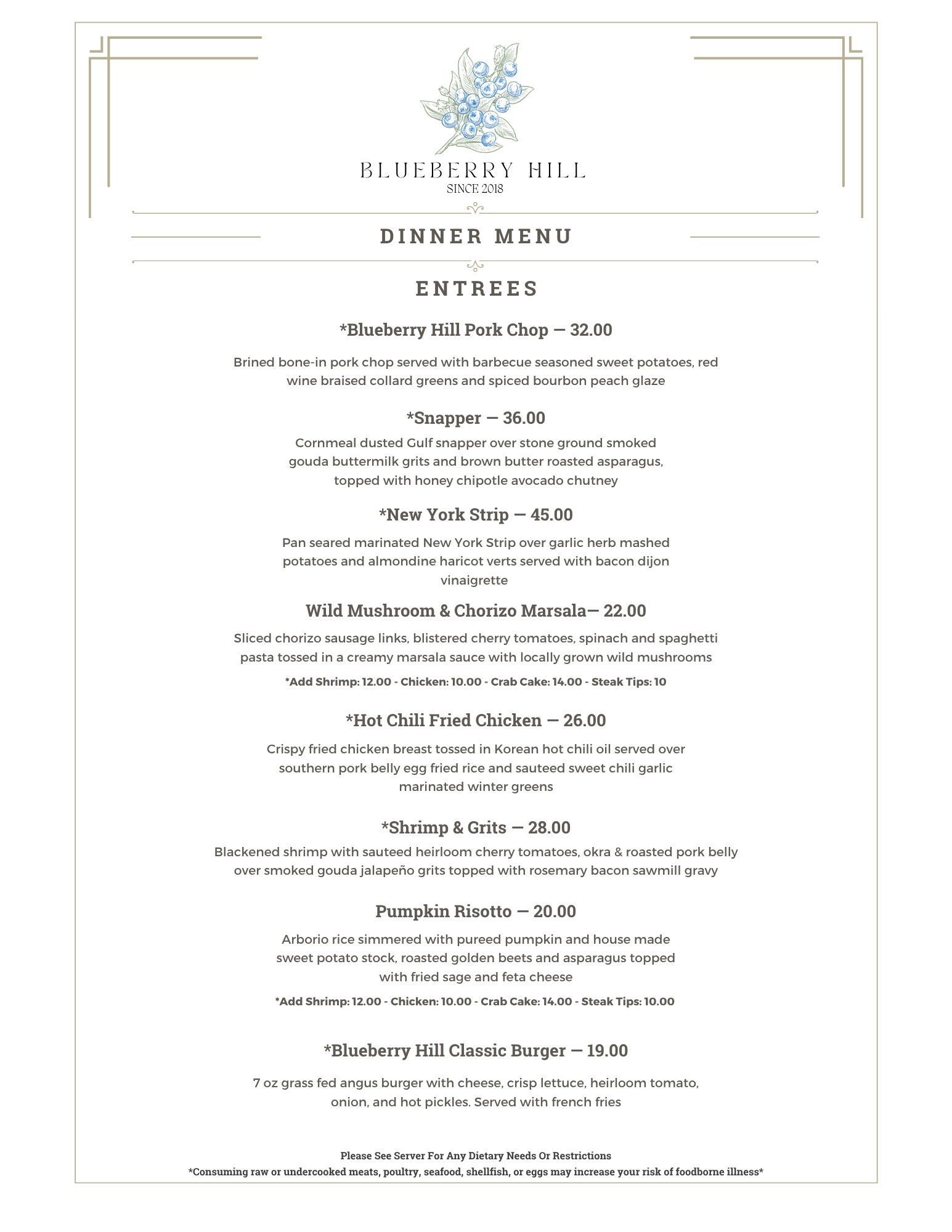 A menu for a restaurant with a lot of food on it.