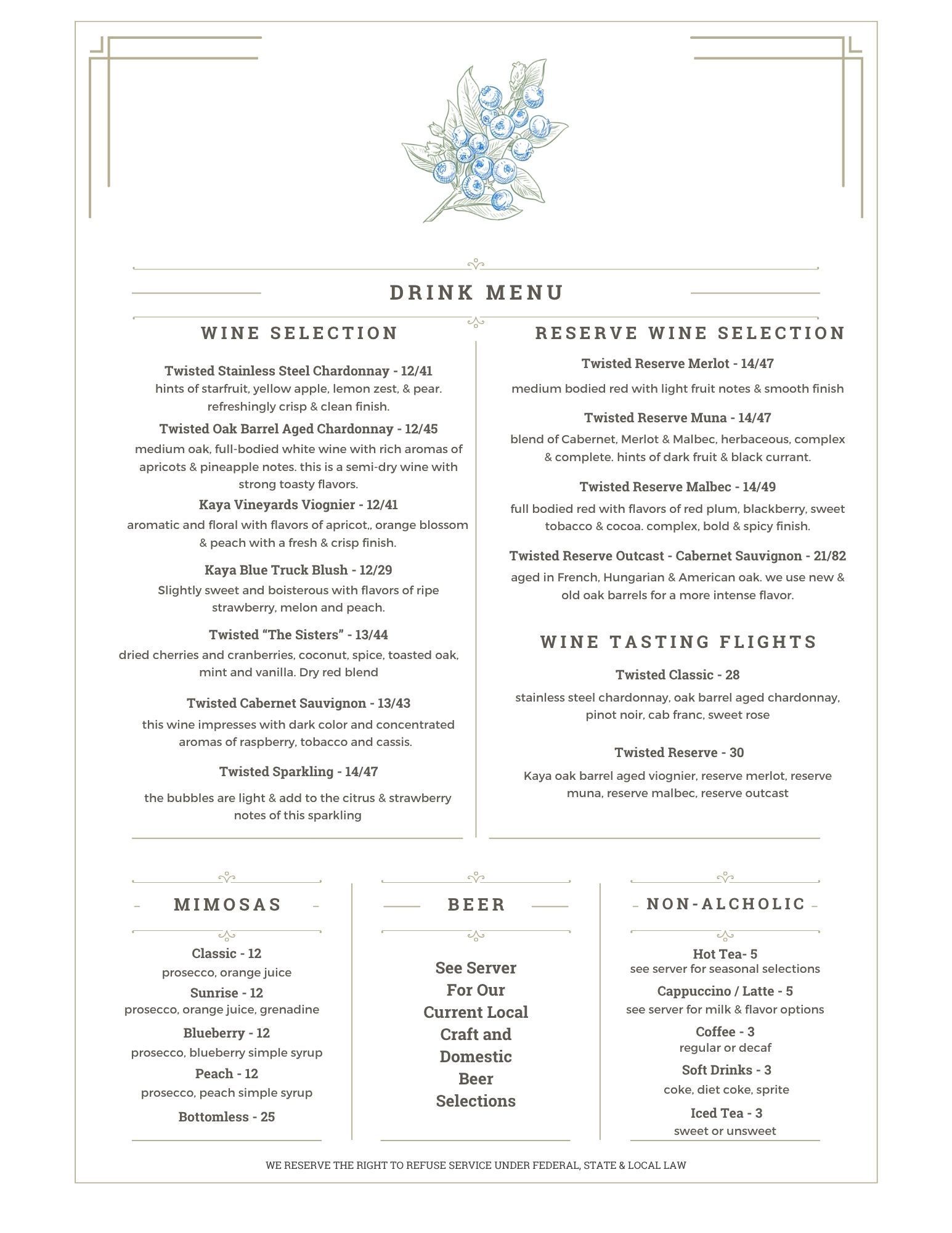 A menu for a restaurant with a blue flower on it.