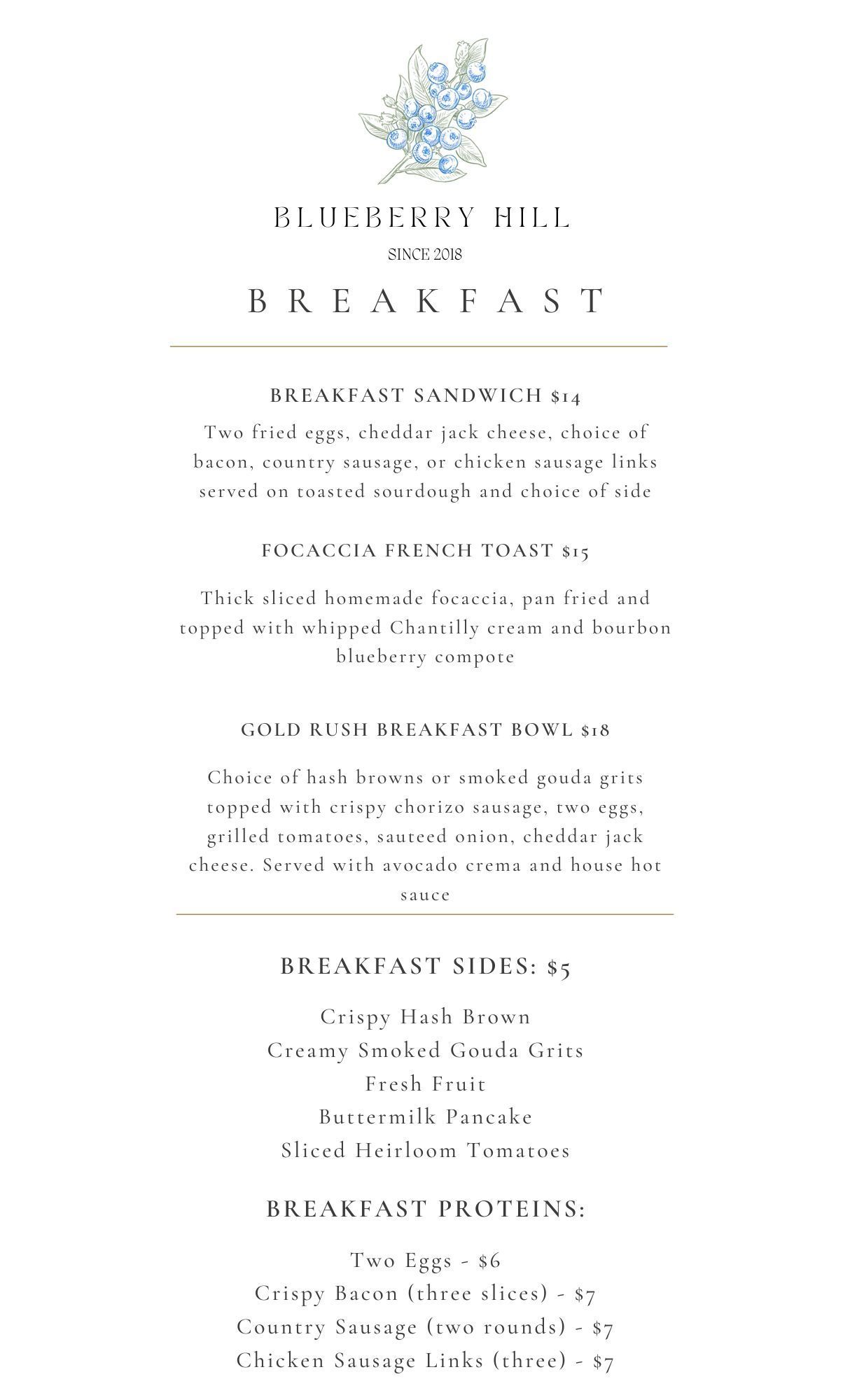 A menu for a restaurant with a blue flower on it.