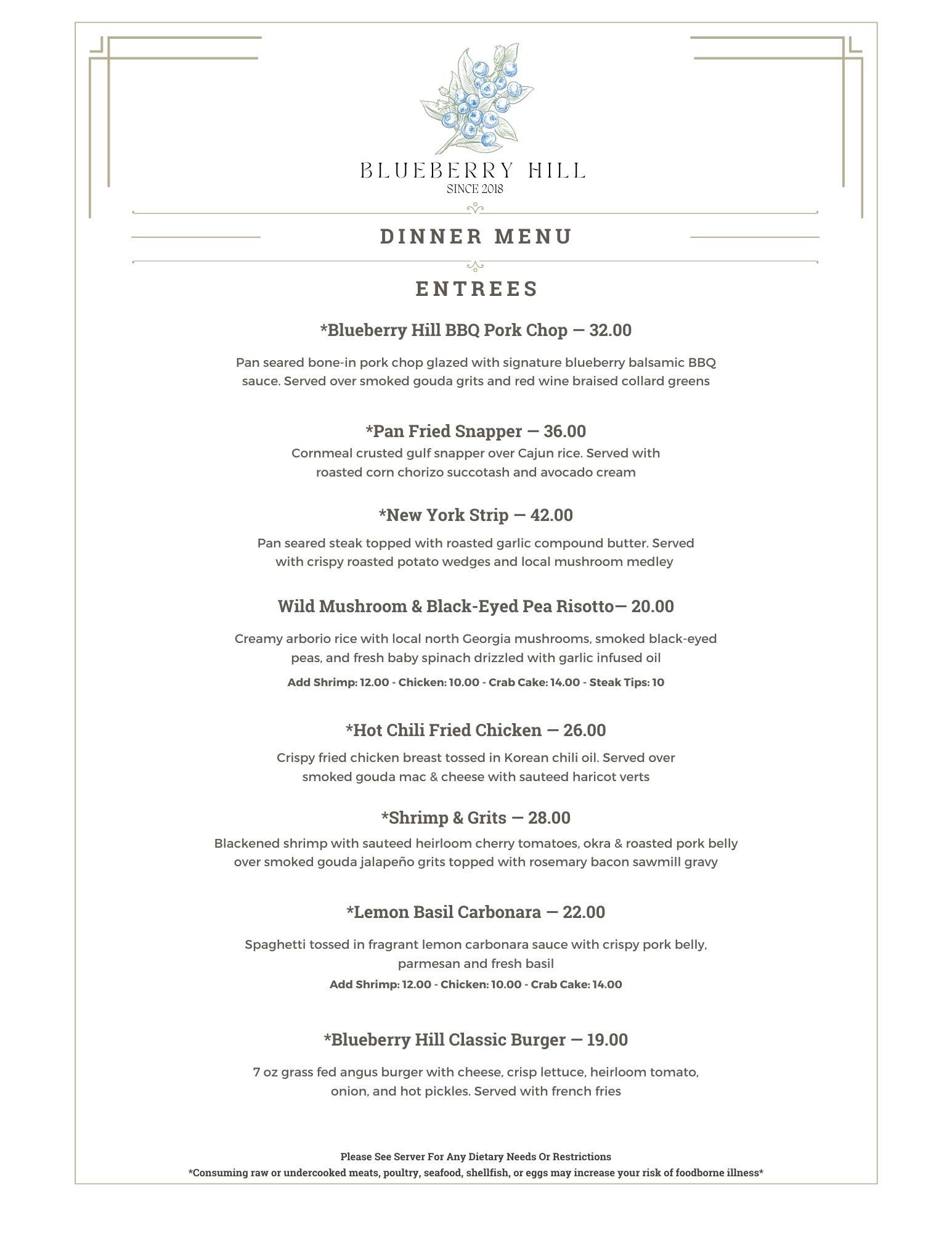 A menu for a restaurant with a lot of food on it.