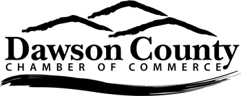 A black and white logo for dawson county chamber of commerce.