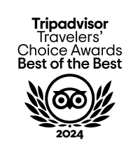 A black and white logo for tripadvisor travelers choice awards best of the best.