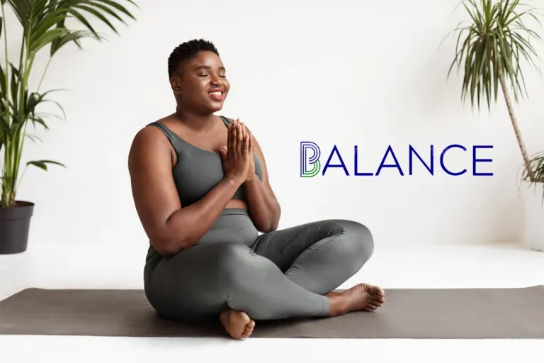 A young woman practicing yoga.