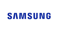 The samsung logo is blue and white on a white background.