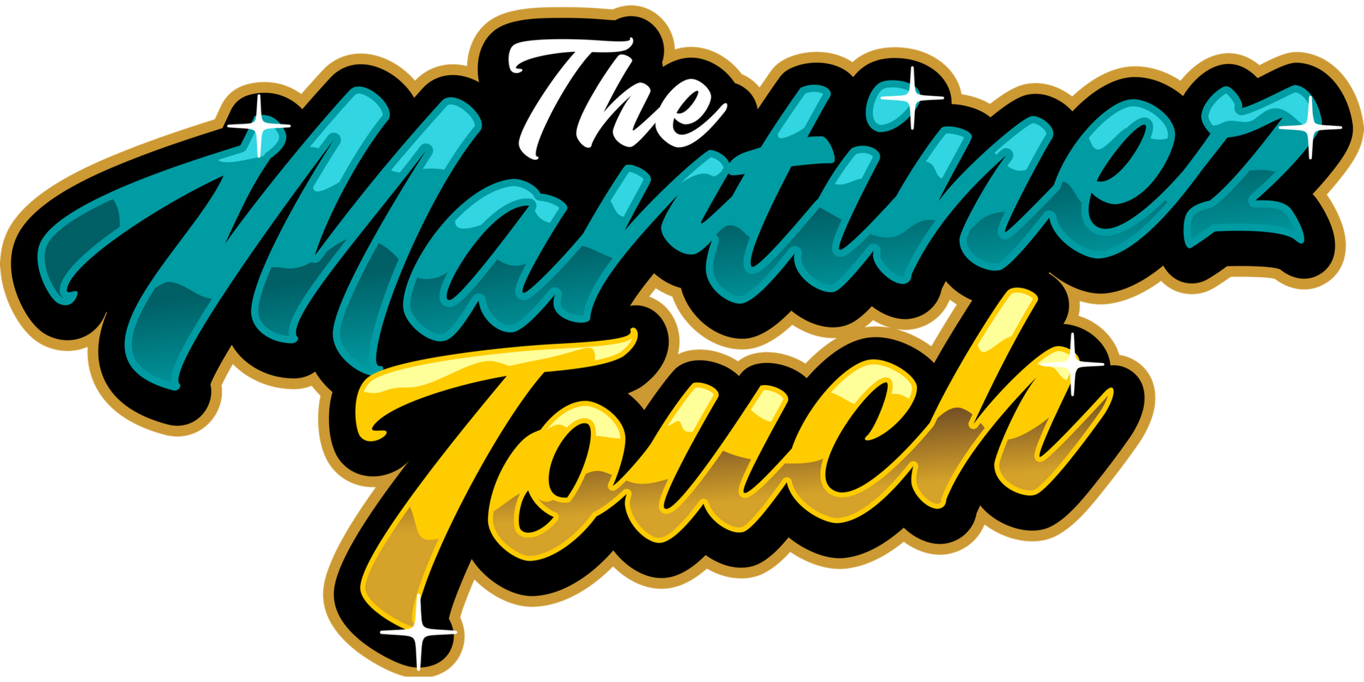 The text "The Martinez Touch" in a stylized, bold script with turquoise letters on top and golden yellow below.
