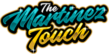 The text "The Martinez Touch" in a stylized, bold script with turquoise letters on top and golden yellow below.