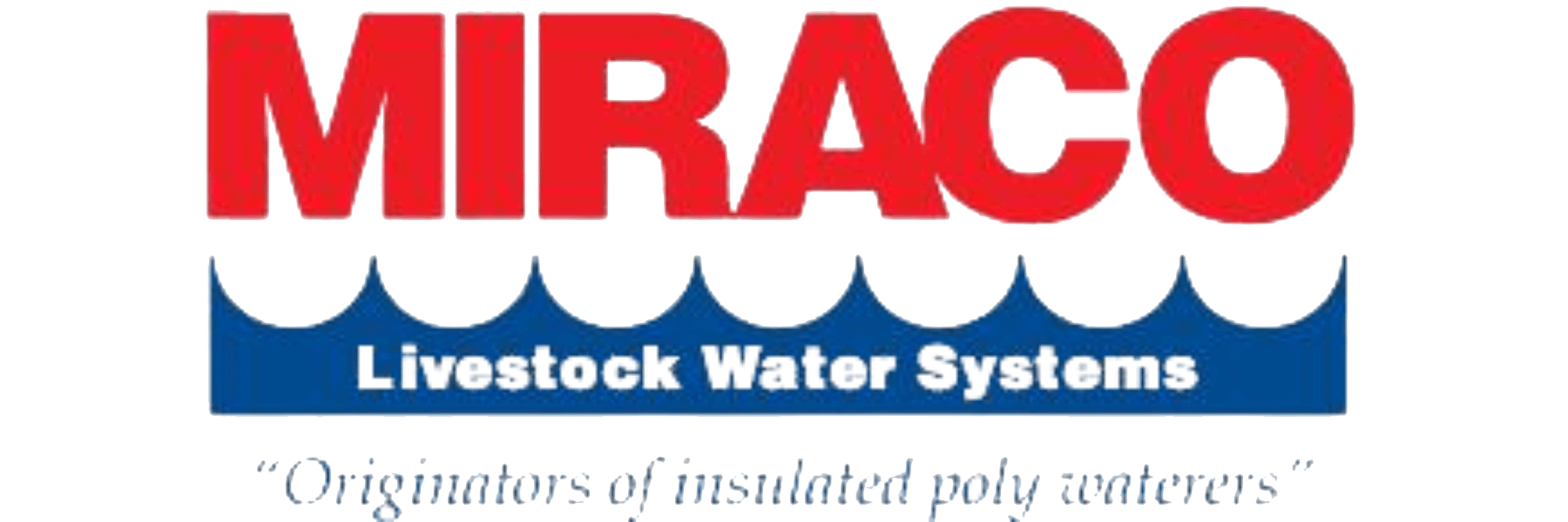 MIRACo logo with red text over blue water design; 