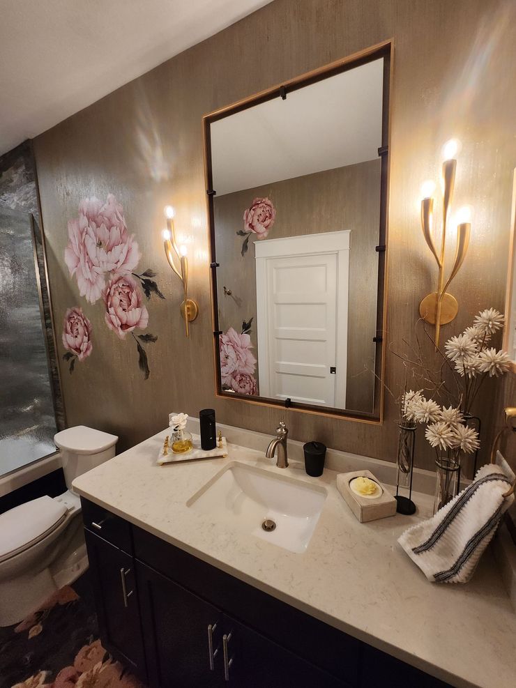 Bathroom Cabinet Transformation with paint artist paint flowers