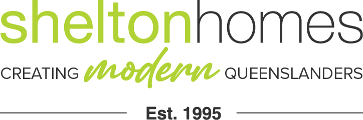 Shelton Homes logo with slogan - creating modern Queenslanders. Established 1995.