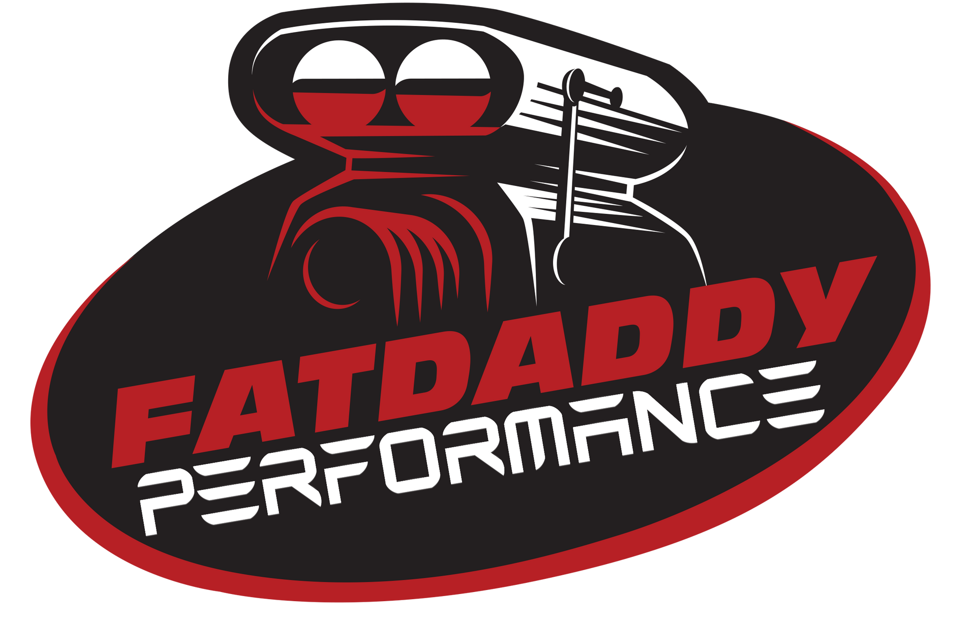 a logo for fatdaddy performance with a car on it