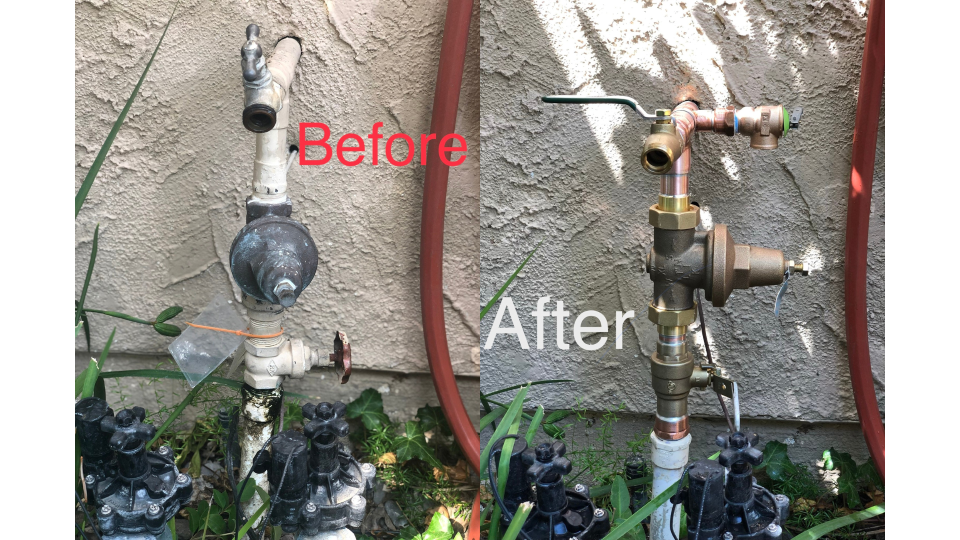 A before and after picture of a water faucet.