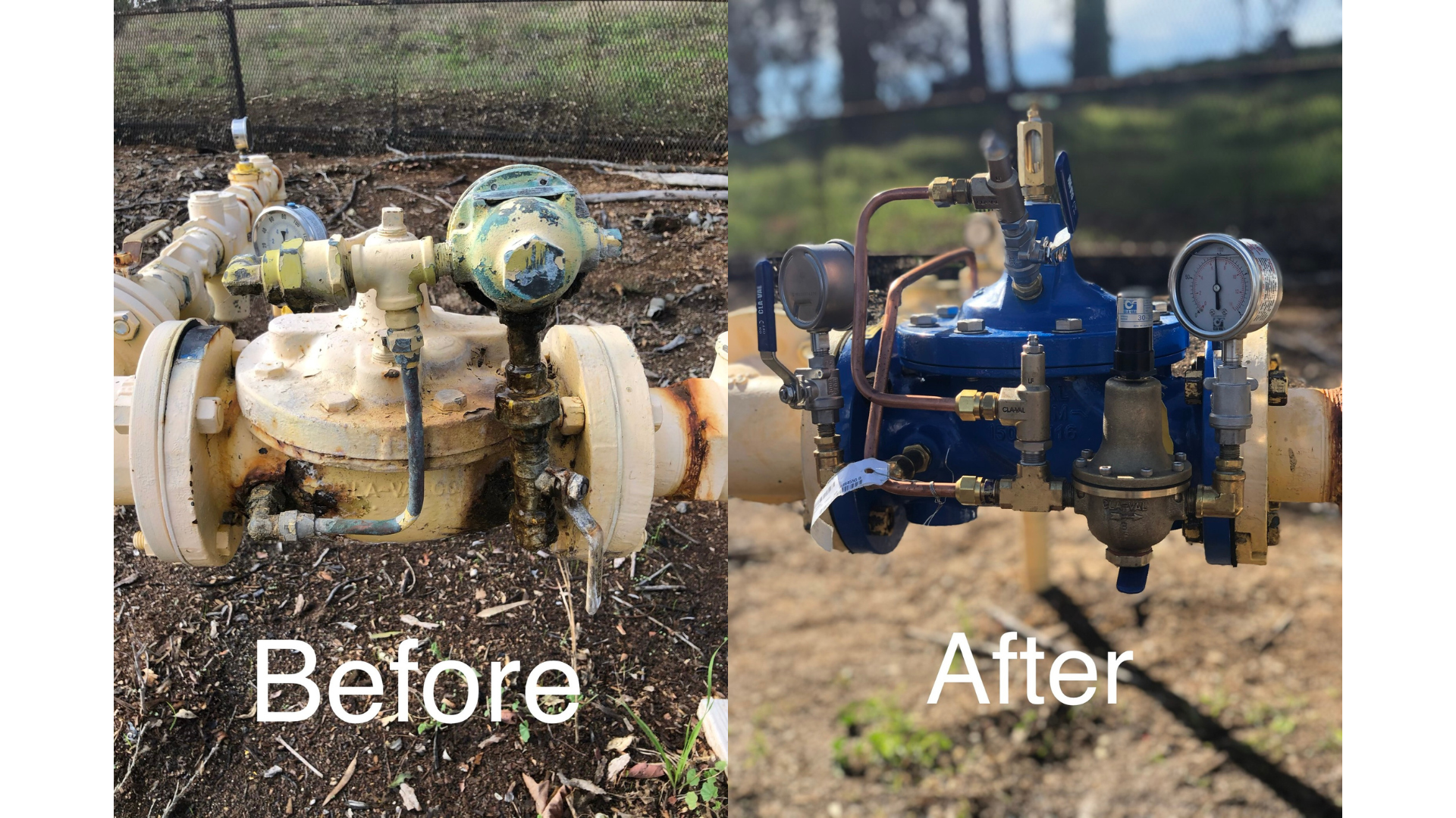 A before and after picture of a water valve.