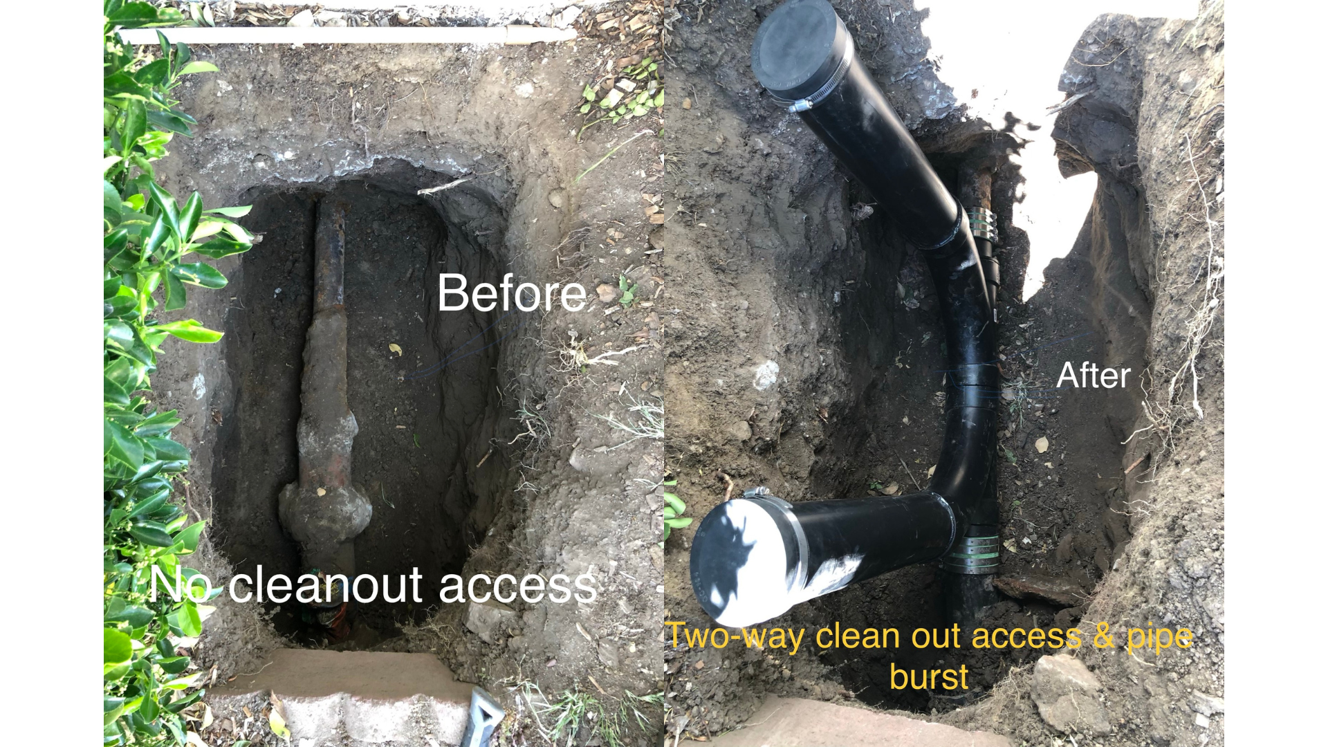 A before and after picture of a hole in the ground