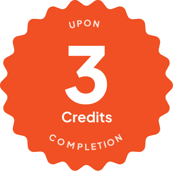 Blue badge with text: 