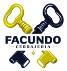 Logotipo de Facundo Cerrajería con iconos de llave amarillos y azul marino sobre texto en negrita