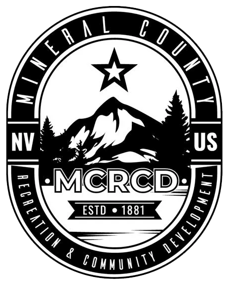 A black and white logo for mineral county recreation and community development