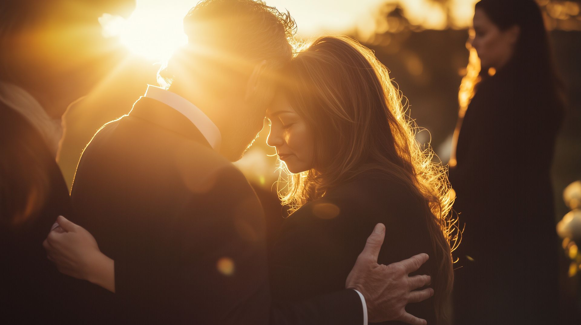 Two grieving people meet at a funeral