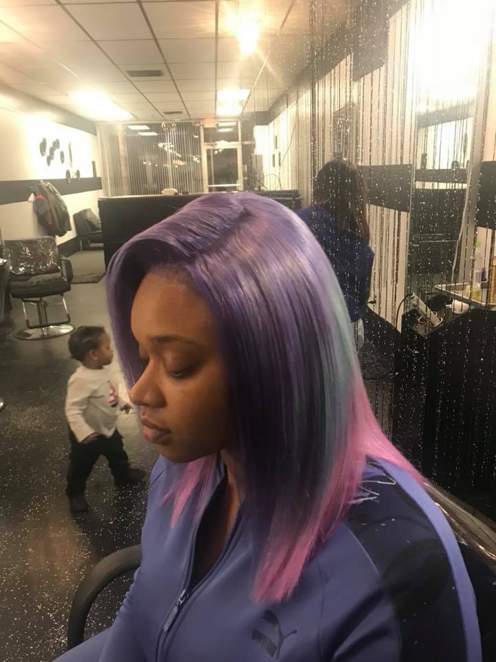 Woman With Violet And Pink Colored Hair