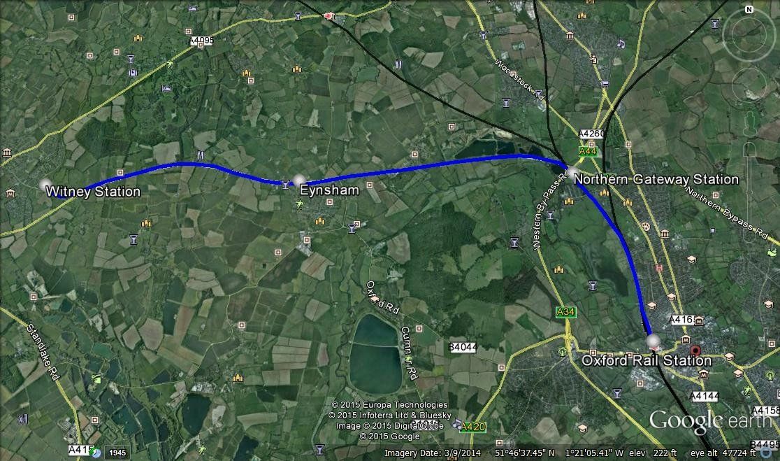 Proposed route for West Oxford Monorail shown on a map