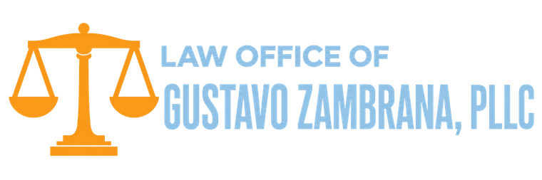 Law office logo with scales of justice and text “LAW OFFICE OF GUSTAVO ZAMBRANA, PLLC