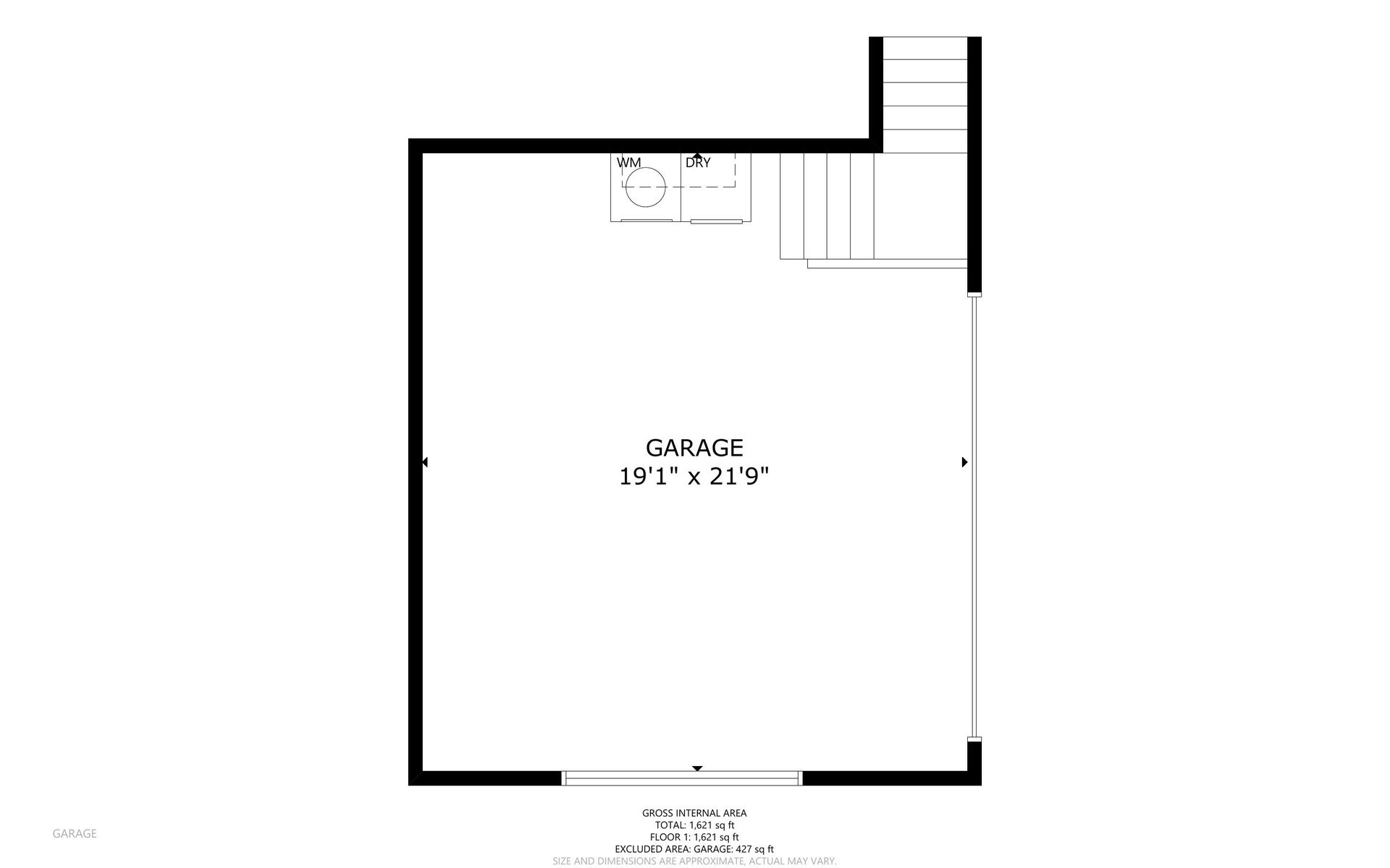 Floor plan of a garage with dimensions 19'1