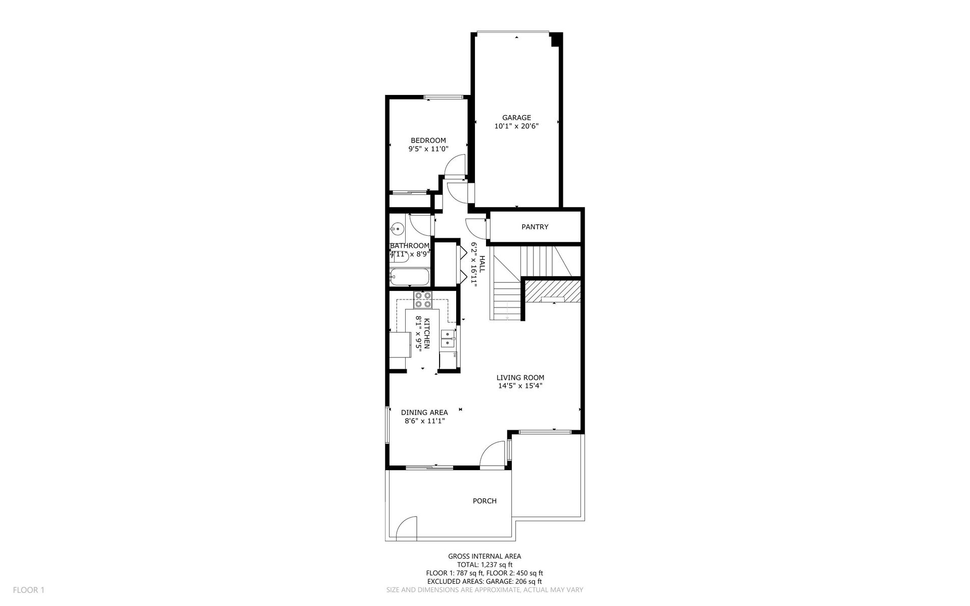 A black and white floor plan of a house on a white background.