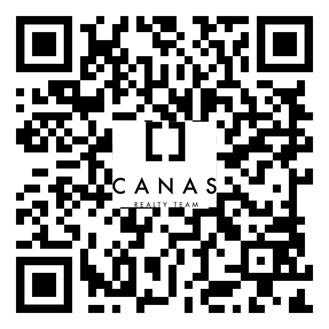 A black and white qr code for canas realty team