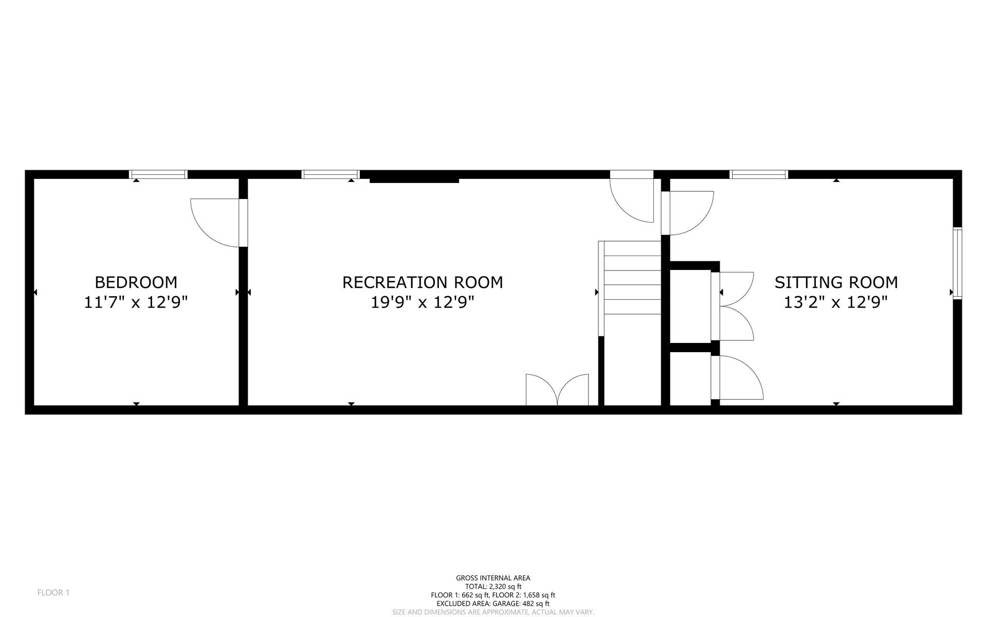 A floor plan of a house with a bedroom , recreation room and sitting room.