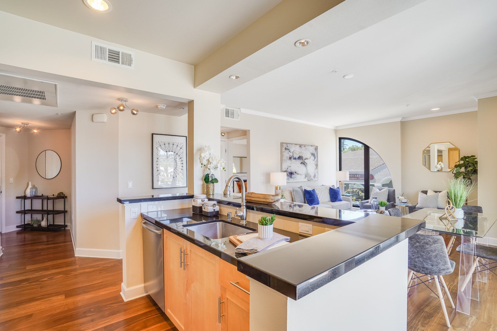 The kitchen is open to the living room and dining room.
