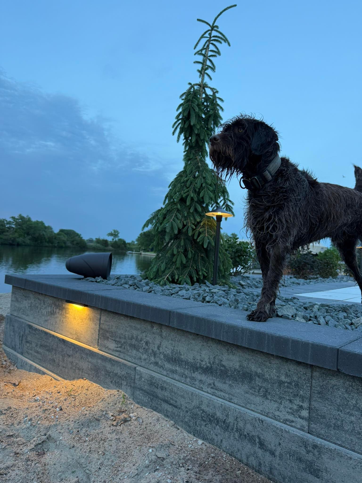 Landscape lighting highlighting property features at twilight — Omaha NE