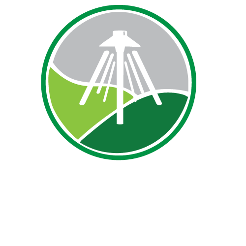 Logo: Green circle with white lamppost and green light beams; 
