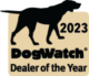 DogWatch Dealer of the Year 2023 award: silhouette of dog above text on a tan background.